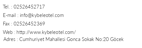 Kybele Hotel Gcek telefon numaralar, faks, e-mail, posta adresi ve iletiim bilgileri